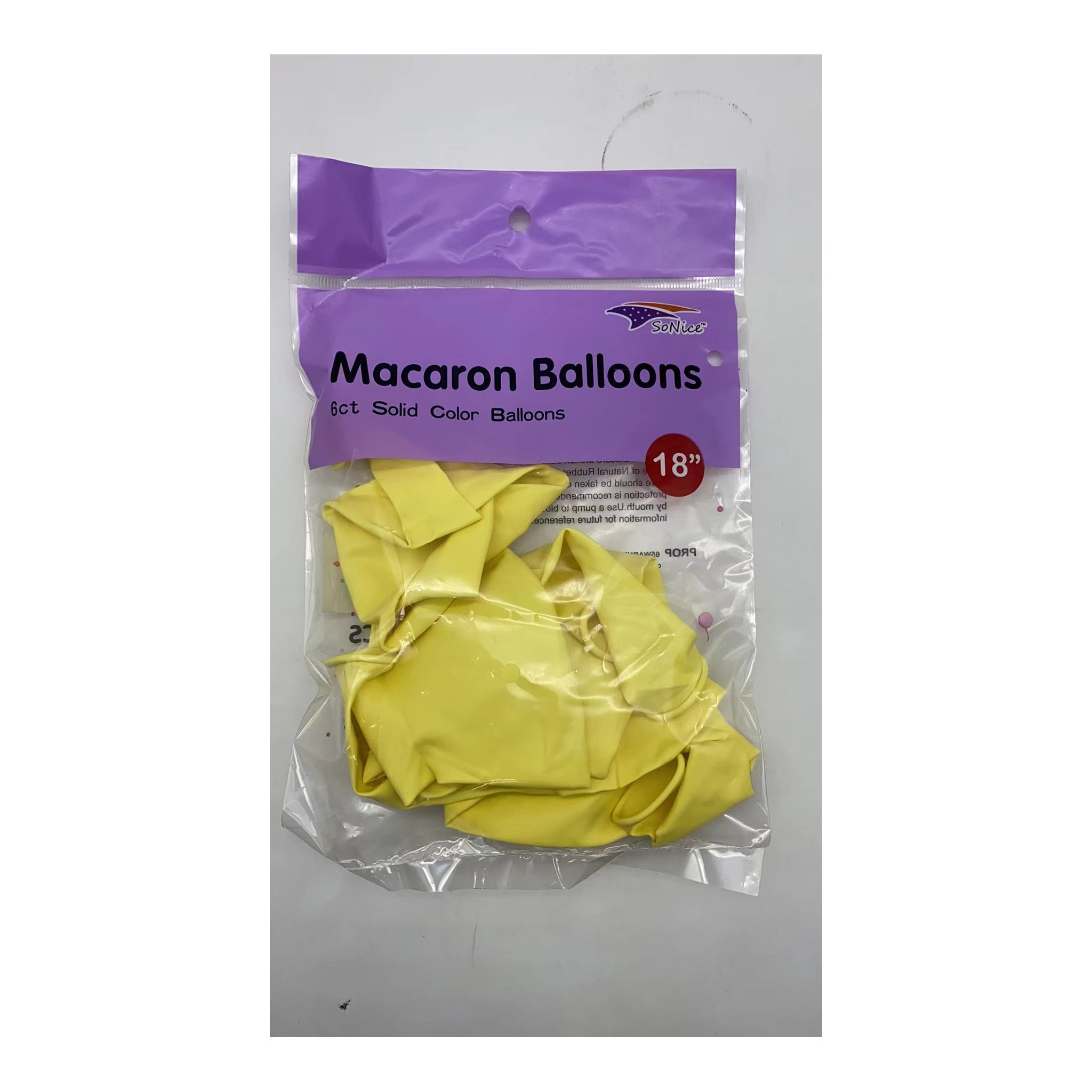 18"Macaron Balloon Yellow 6 ct